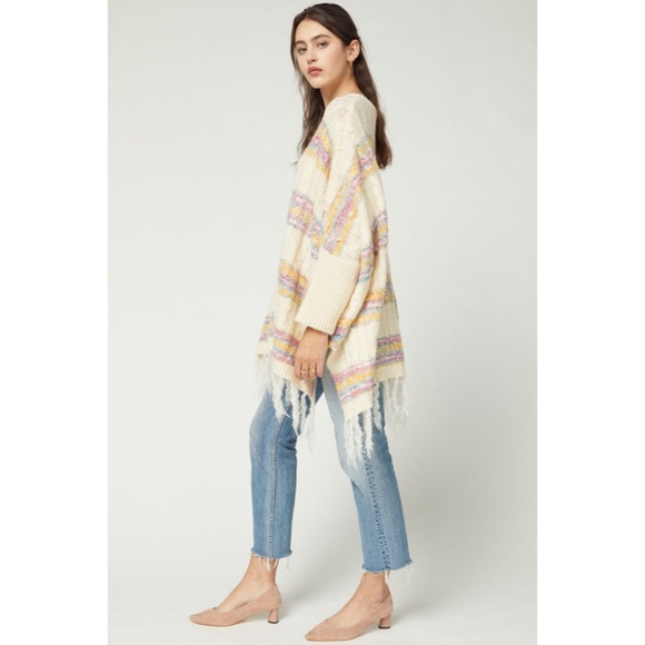 Anthropologie Entro Striped Cable Knit Poncho Sweater - Picture 2 of 8